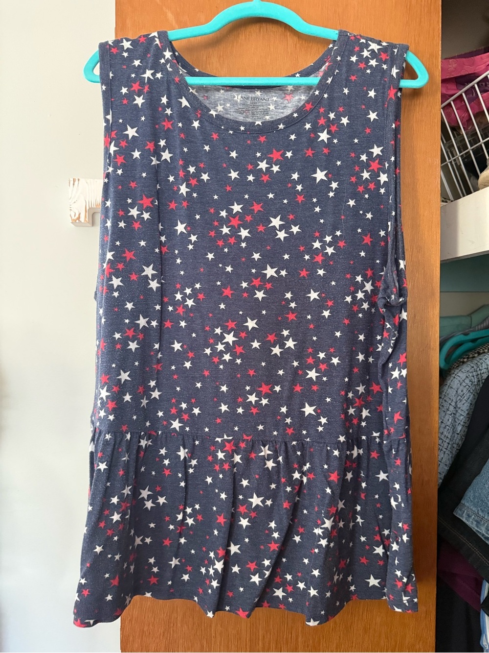 Lane Bryant Navy Star Print Top with Red and White Stars